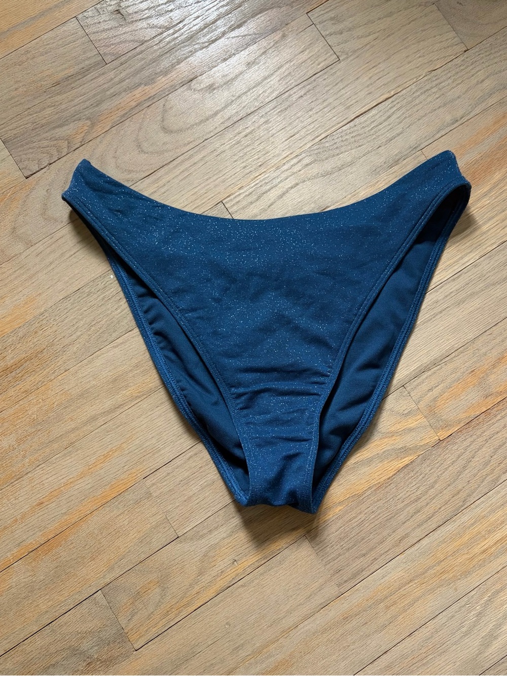 Abercrombie Dark Blue Shimmer, Mid-Rise High Cut Bikini Bottom